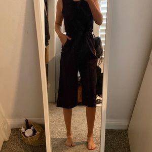 Navy Culotte Romper with Pockets and Zipper up the Back